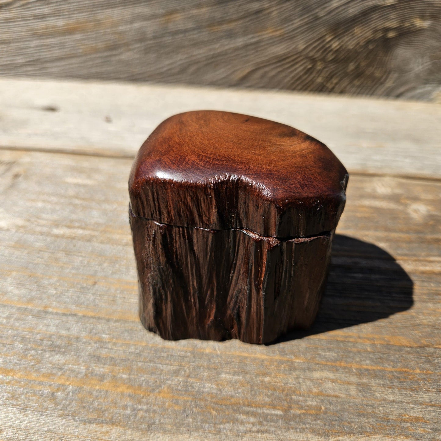 Wood Ring Box Redwood Rustic Handmade California #674 Storage Live Edge Gift