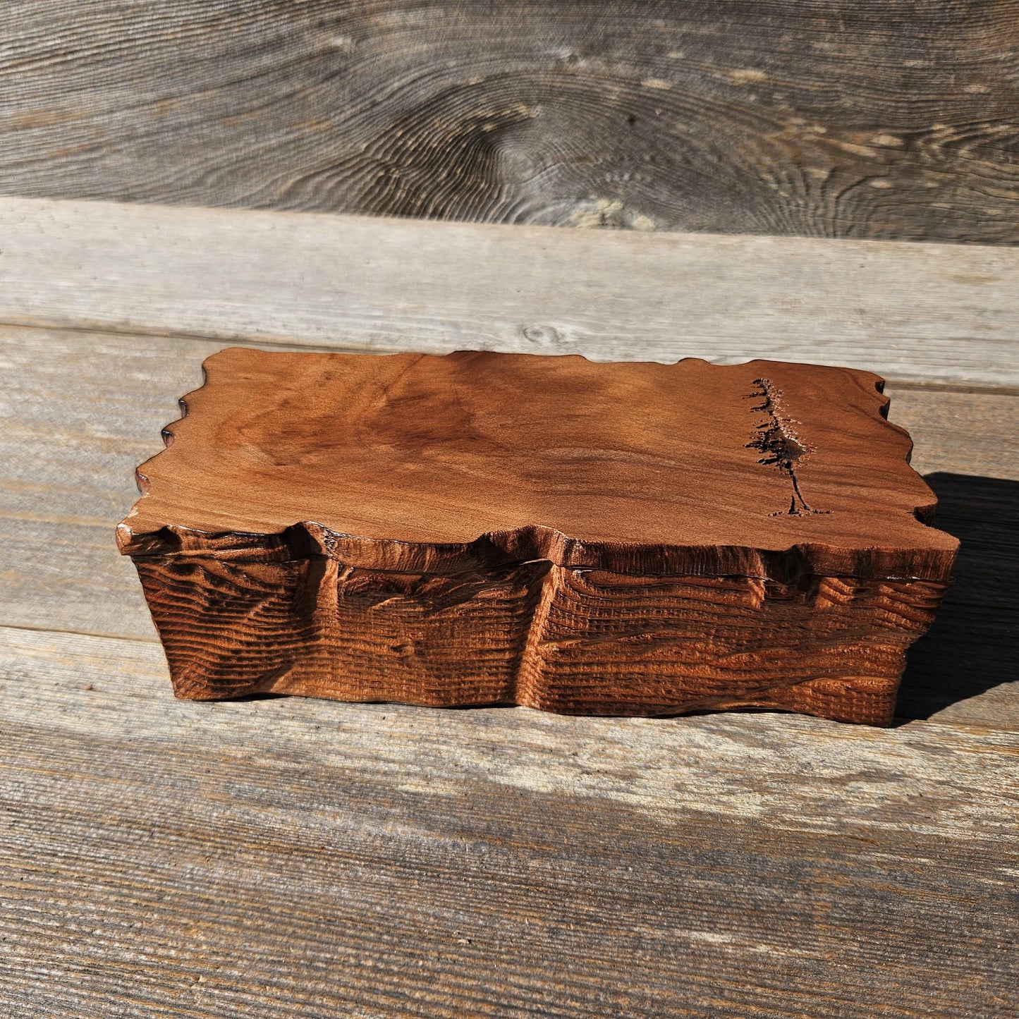 Handmade Wood Box with Redwood Tree Engraved Rustic Handmade #613 California Redwood Jewelry Box Storage Box