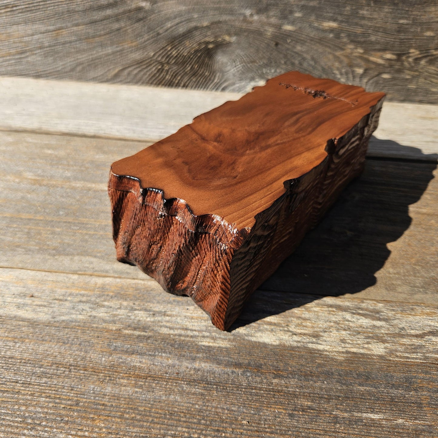 Handmade Wood Box with Redwood Tree Engraved Rustic Handmade #613 California Redwood Jewelry Box Storage Box