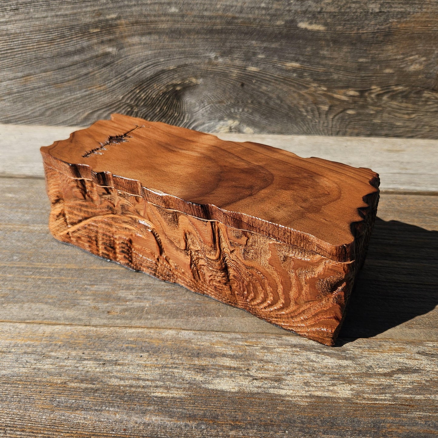 Handmade Wood Box with Redwood Tree Engraved Rustic Handmade #613 California Redwood Jewelry Box Storage Box