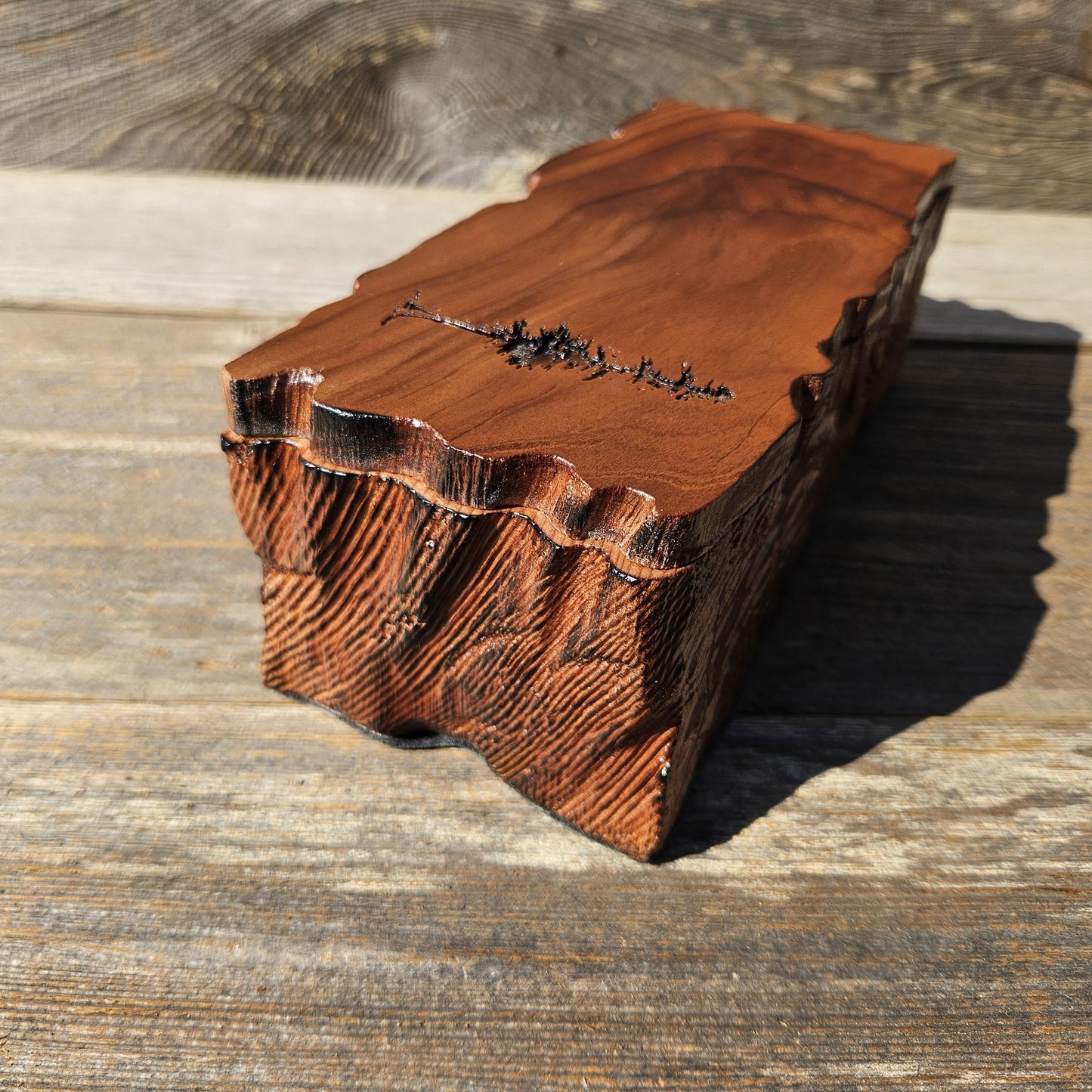 Handmade Wood Box with Redwood Tree Engraved Rustic Handmade #613 California Redwood Jewelry Box Storage Box