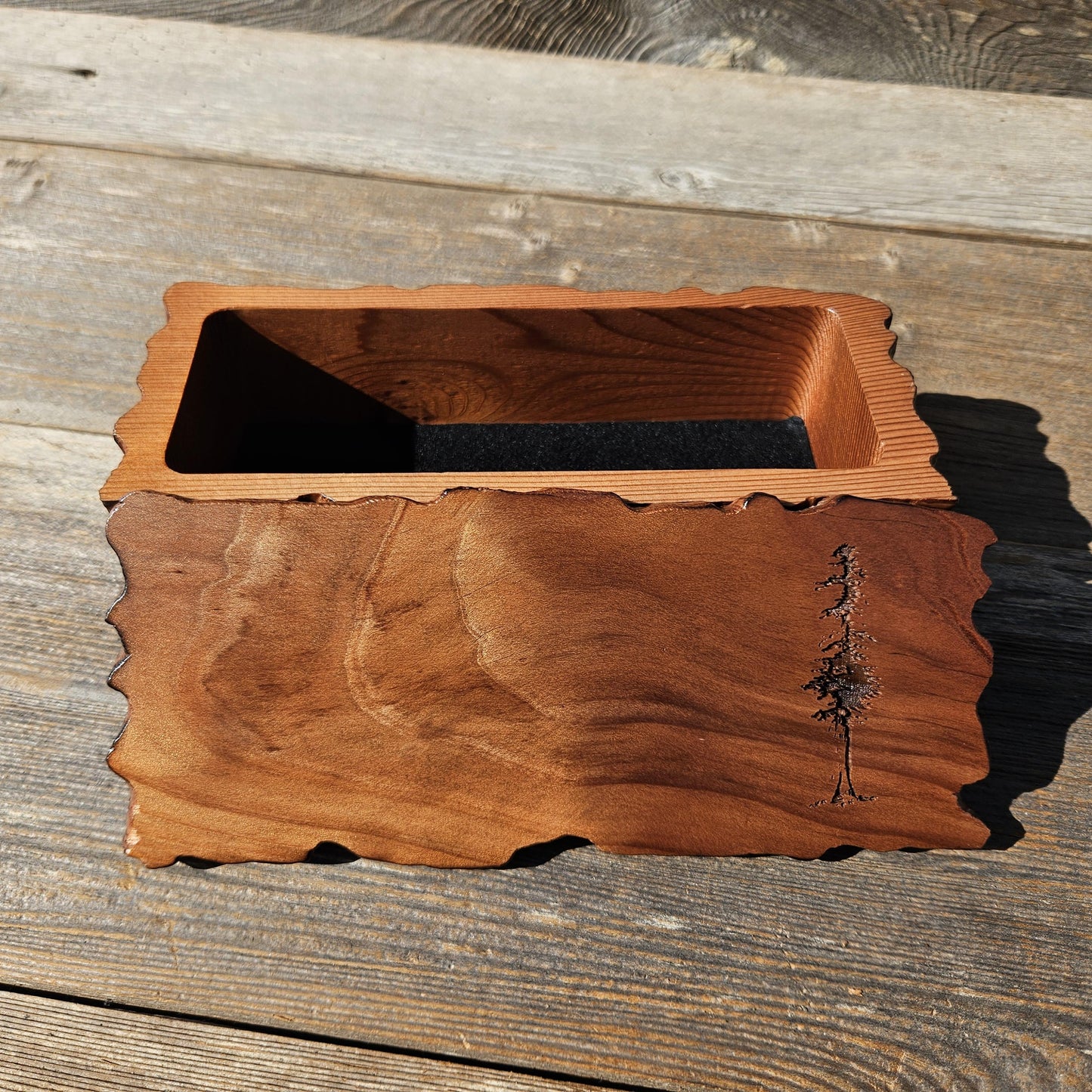 Handmade Wood Box with Redwood Tree Engraved Rustic Handmade #613 California Redwood Jewelry Box Storage Box