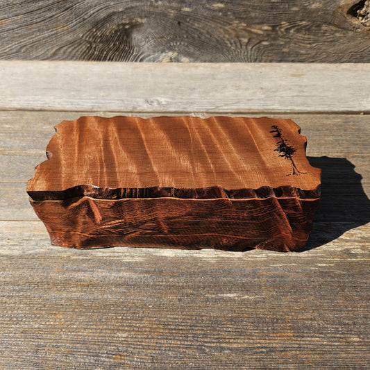 Handmade Wood Box with Redwood Tree Engraved Rustic Handmade Curly Wood #609 California Redwood Jewelry Box Storage Box