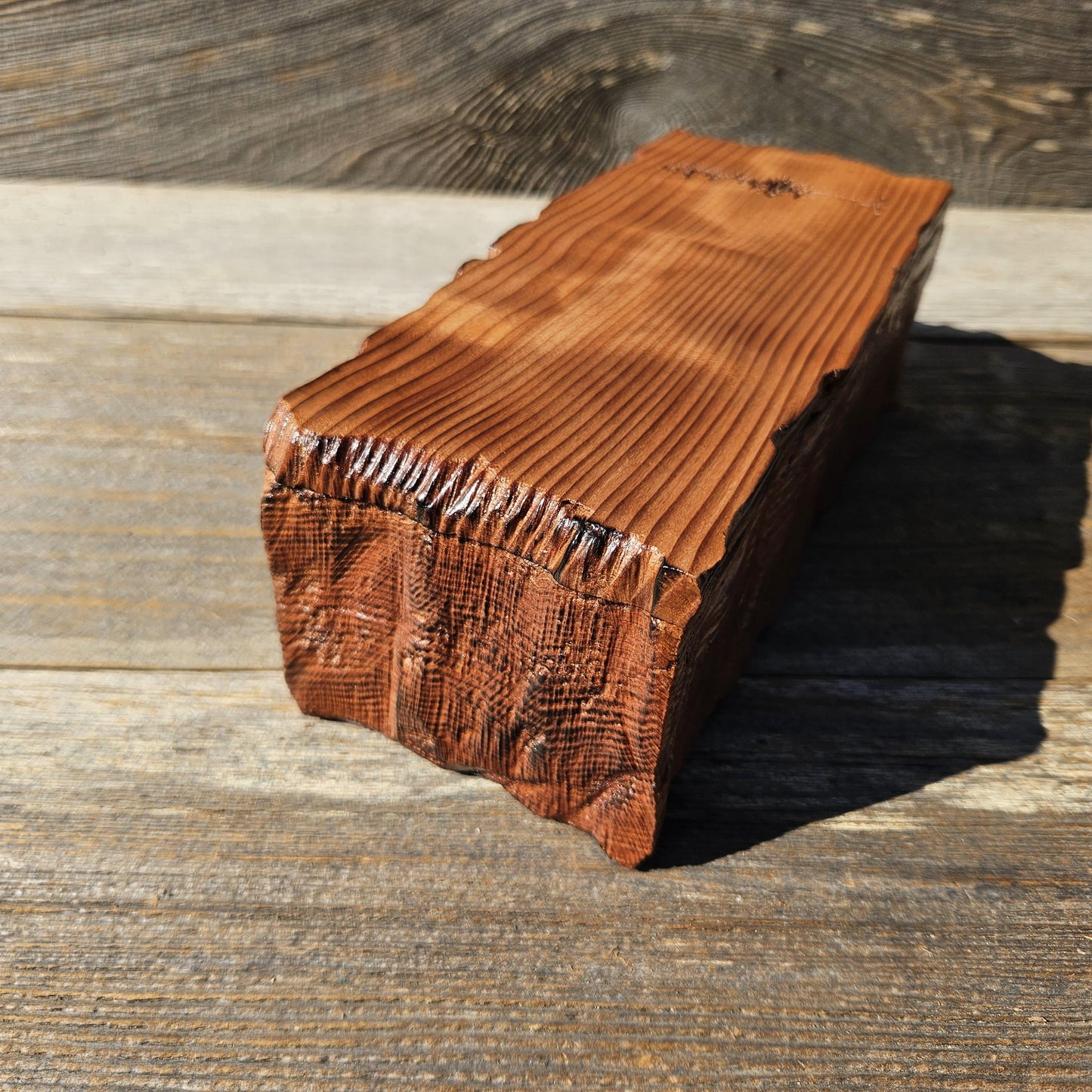 Handmade Wood Box with Redwood Tree Engraved Rustic Handmade Curly Wood #606 California Redwood Jewelry Box Storage Box