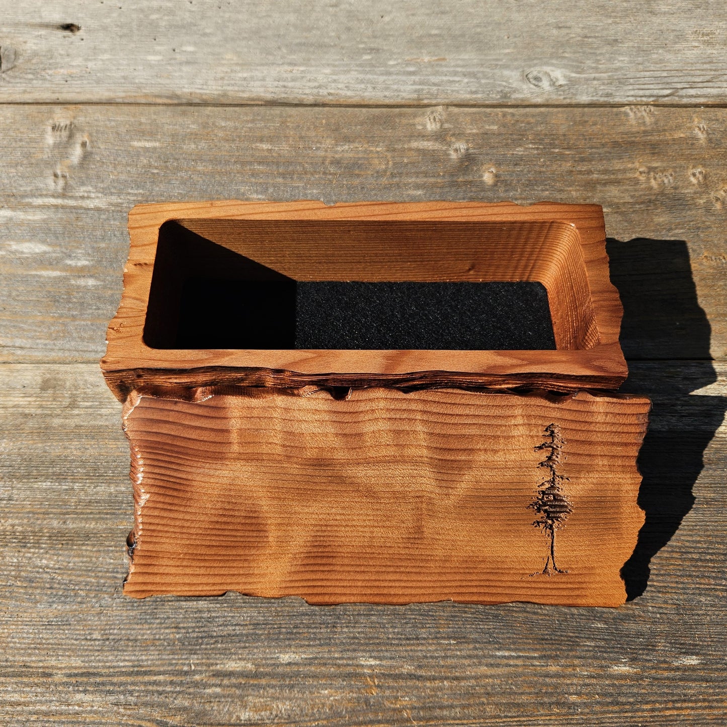 Handmade Wood Box with Redwood Tree Engraved Rustic Handmade Curly Wood #606 California Redwood Jewelry Box Storage Box