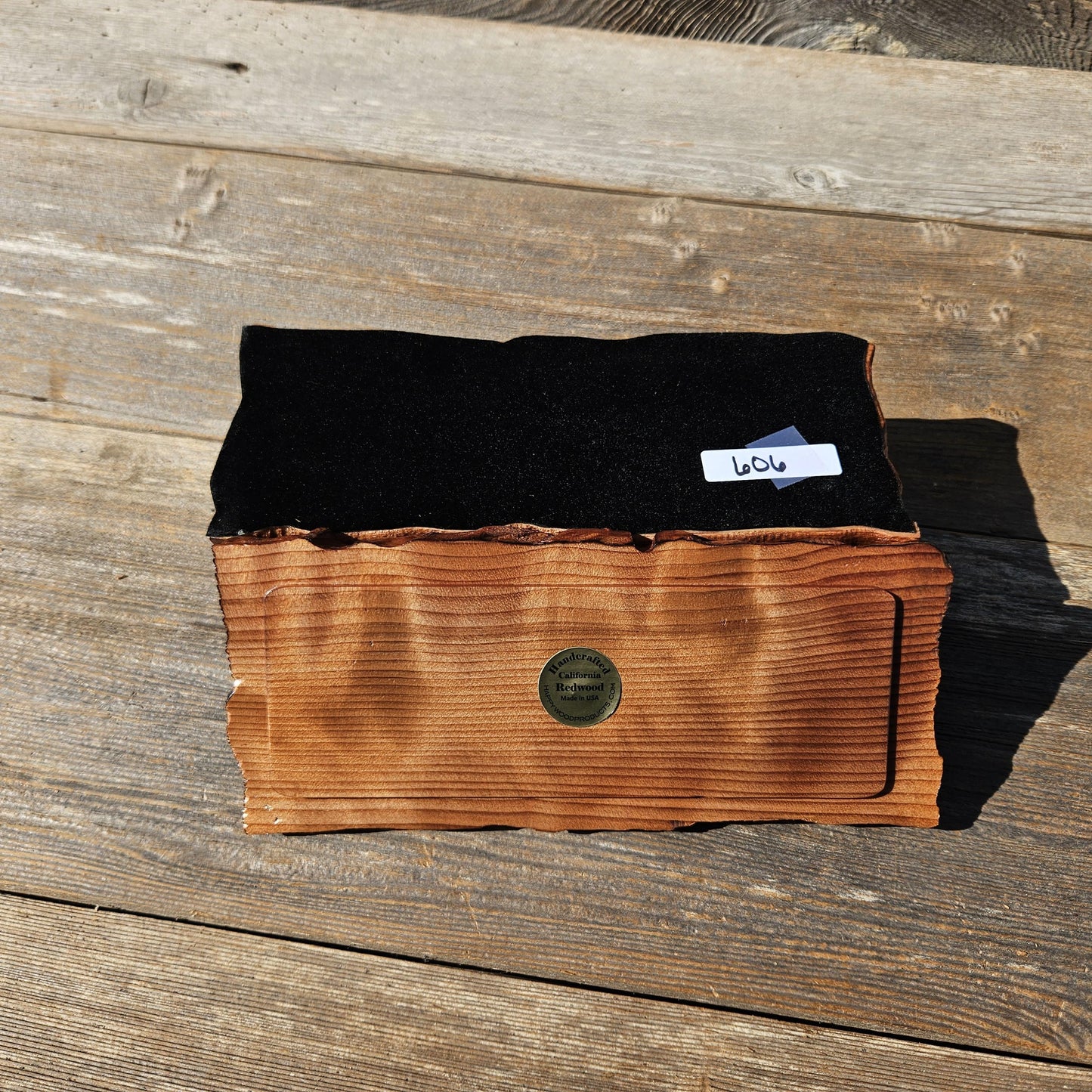 Handmade Wood Box with Redwood Tree Engraved Rustic Handmade Curly Wood #606 California Redwood Jewelry Box Storage Box