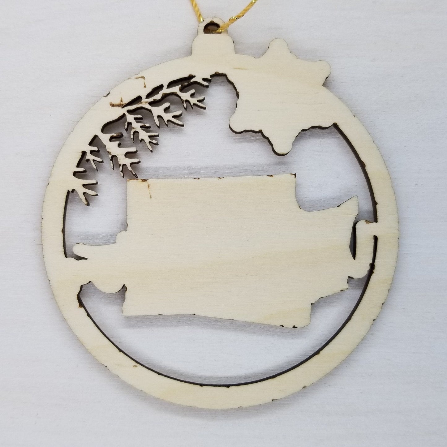 Washington Wood Ornament - WA State Shape with Snowflakes Cutout - Handmade Made in USA Christmas Decor