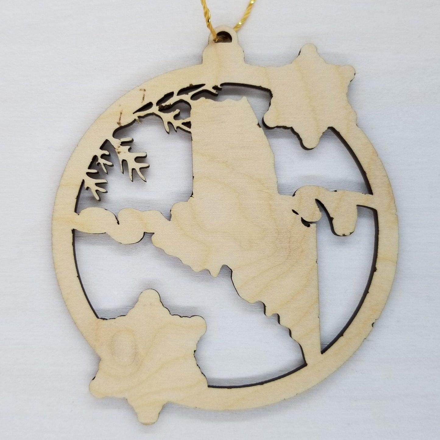 Maine Wood Ornament - State Shape with Snowflakes Cutout ME - Handmade Wood Ornament Made in USA Christmas Decor