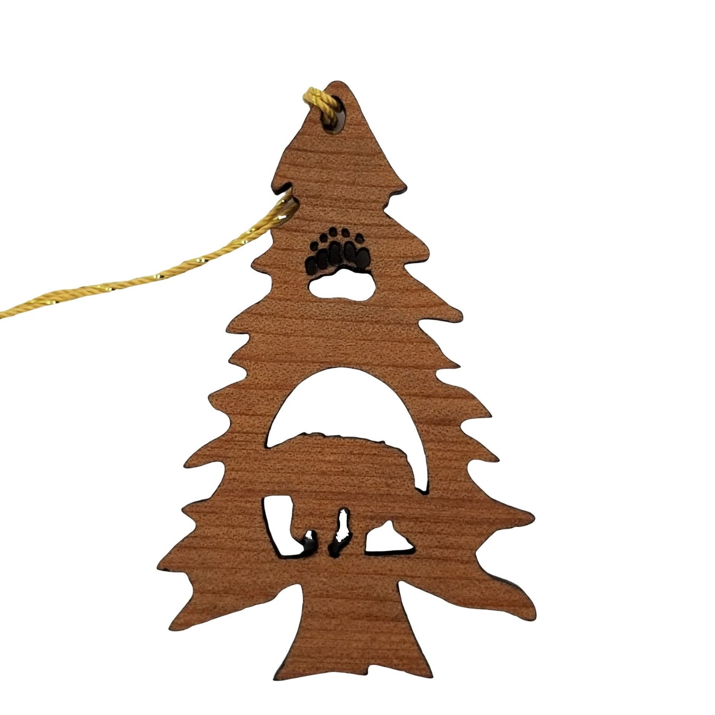 Bear in a Tree Ornament Christmas California Redwoods Souvenir Handmade Wood Ornament - 15017