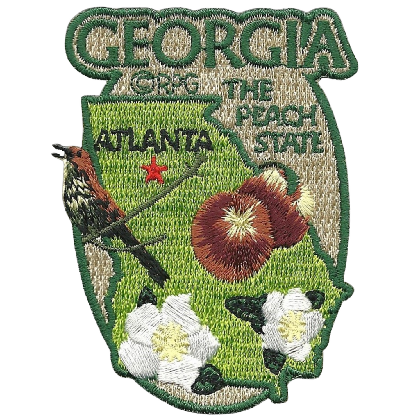 Georgia Patch – State Travel Patch GA Souvenir Embellishment or Applique 3" The Peach State Atlanta Capital Peaches Magnolias State Bird