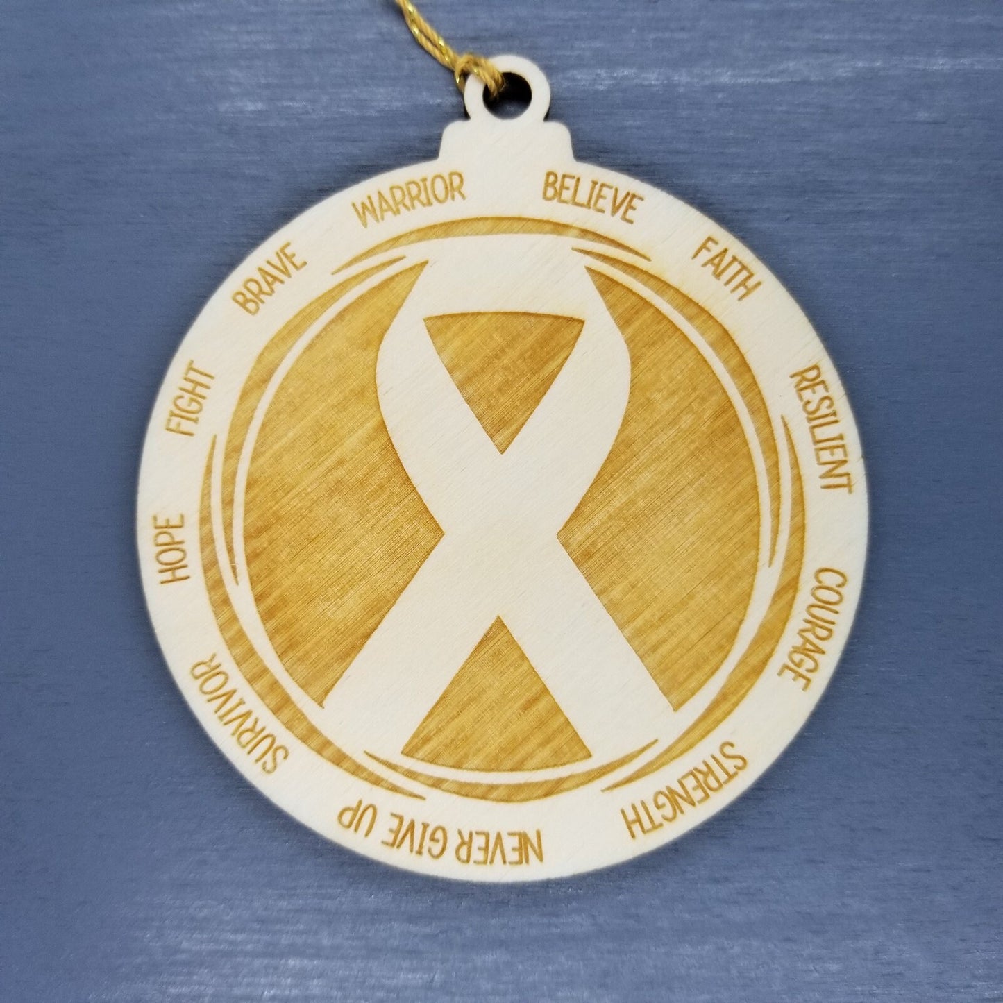 Awareness Ribbon Christmas Ornament - Character Traits - Handmade Wood Ornament - 3.5" Breast Cancer Autism Disease