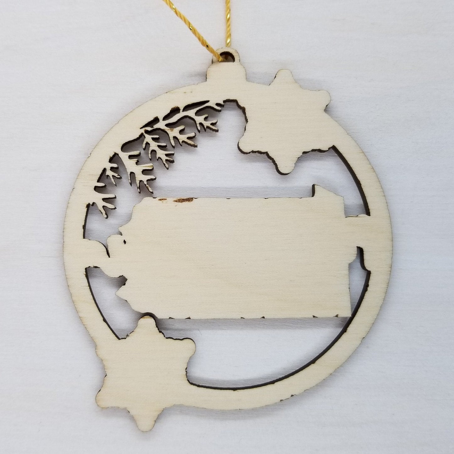Pennsylvania Wood Ornament - PA State Shape with Snowflakes Cutout - Handmade Wood Ornament Made in USA Christmas Decor