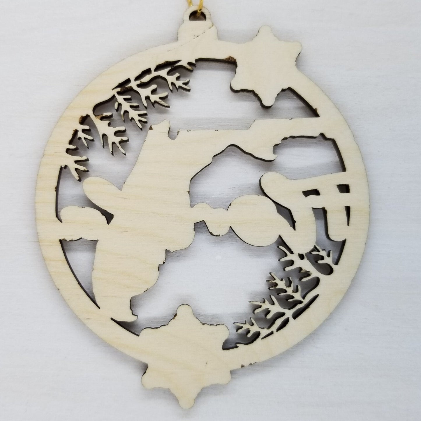 Florida Wood Ornament - FL State Shape with Snowflakes Cutout - Handmade Wood Ornament Made in USA Christmas Decor