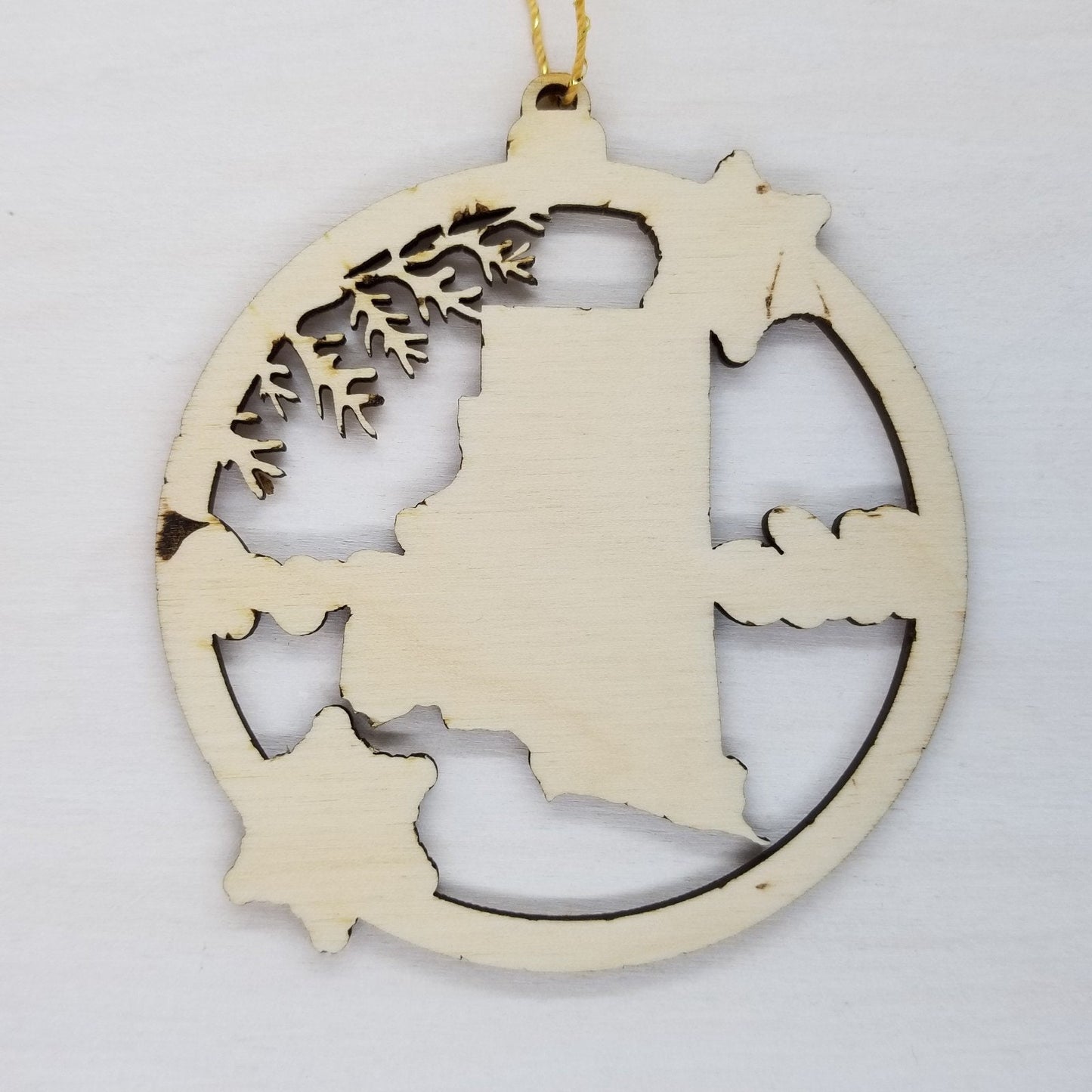 Rhode Island Wood Ornament - State Shape with Snowflakes Cutout RI - Handmade Wood Ornament Made in USA Christmas Decor