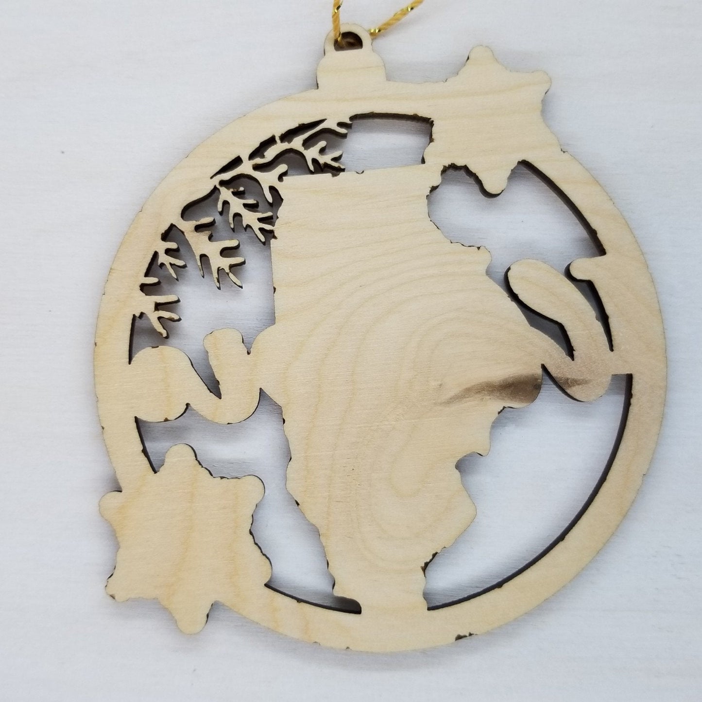 Illinois Wood Ornament - IL State Shape with Snowflakes Cutout - Handmade Wood Ornament Made in USA Christmas Decor