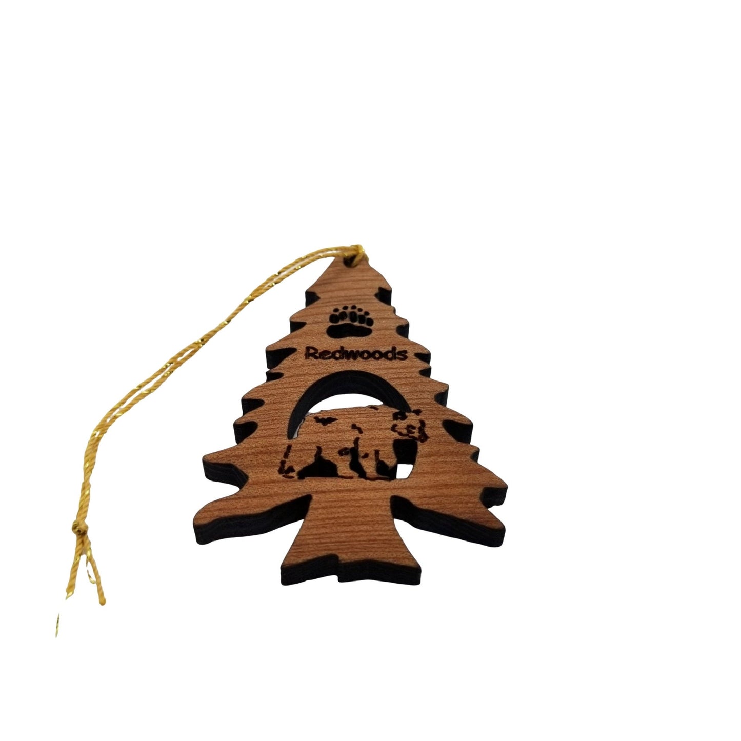 Bear in a Tree Ornament Christmas California Redwoods Souvenir Handmade Wood Ornament - 15017