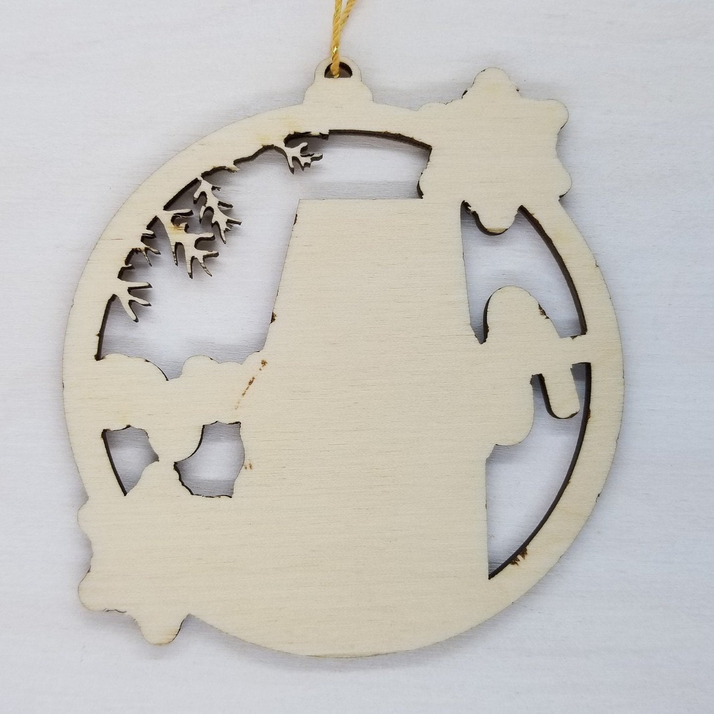 Alabama Wood Ornament - AL State Shape with Snowflakes Cutout - Handmade Wood Ornament Made in USA Christmas Decor