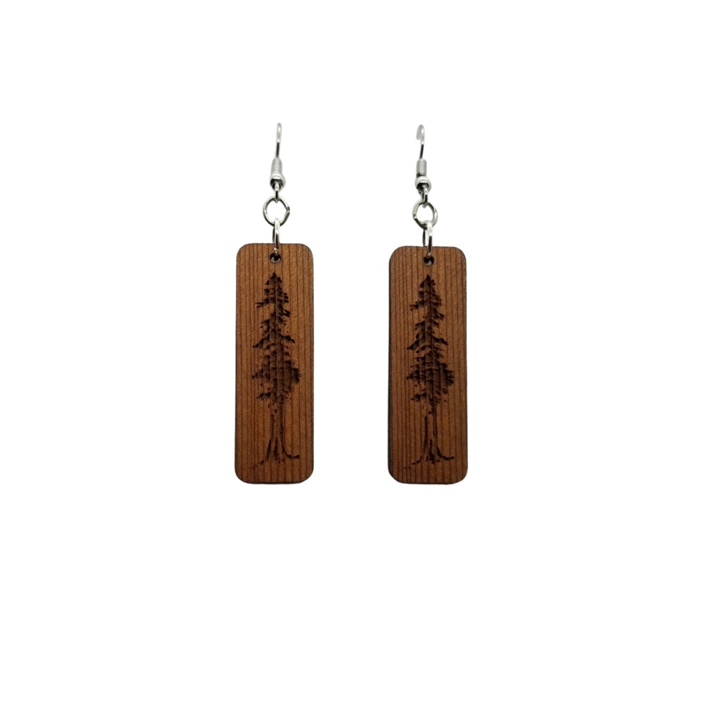 Redwood Earrings - Engraved Tree Rectangle Wood Earrings - Dangle Earrings - CA Souvenir - D22