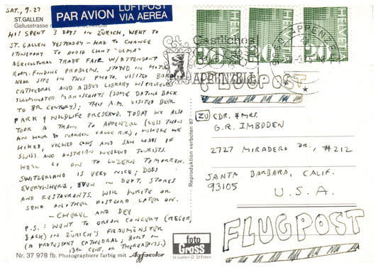 Vintage Switzerland Postcard 4x6 St Gallen Gallusstrasse Buildings, Street, Cars, Air Tram, People