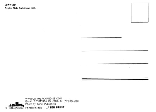 Vintage Empire State Building Postcard 4x6 Night Time Building Lights Lit Up New York City Merchandise Printed in Italy Gindi Publishing