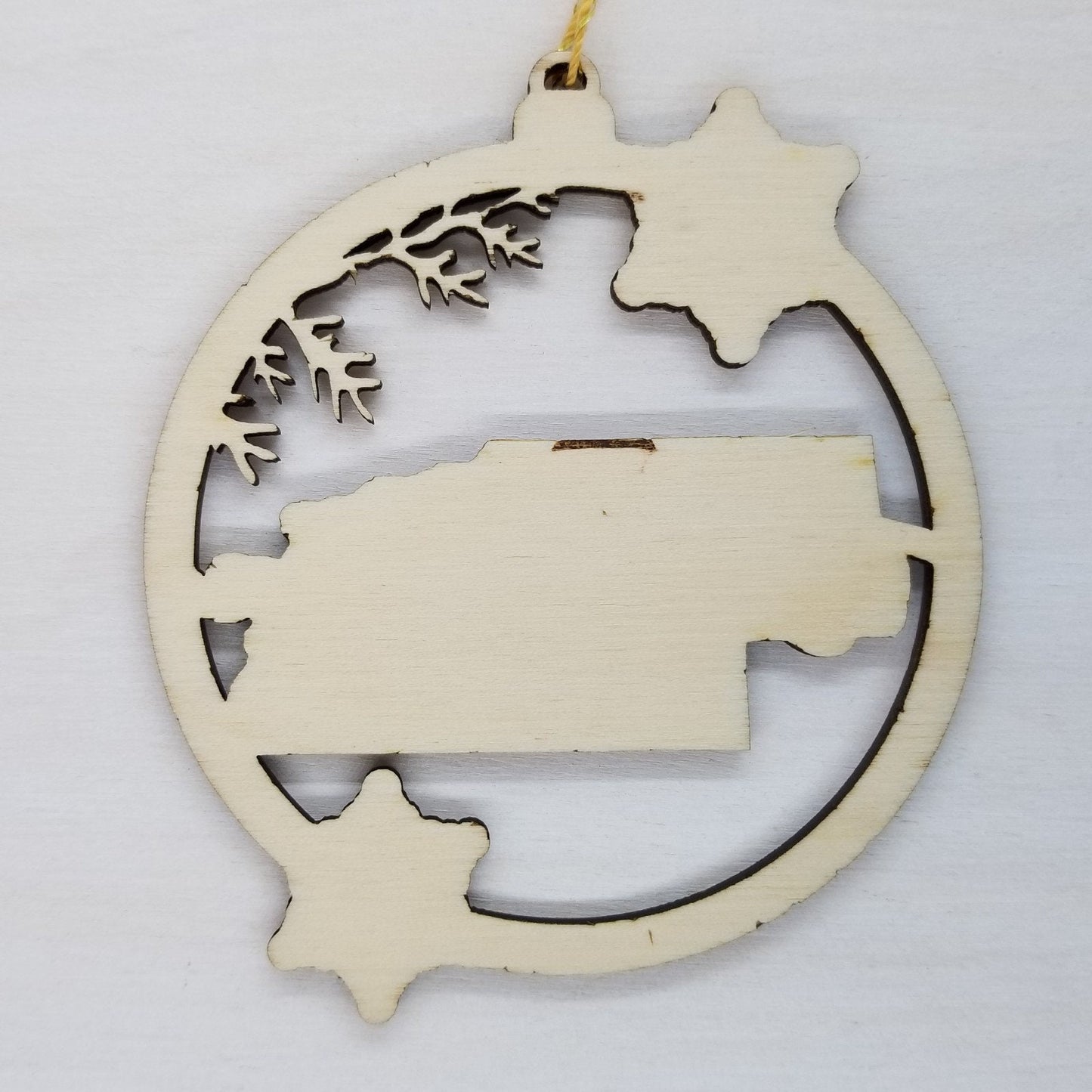 Nebraska Wood Ornament - State Shape with Snowflakes Cutout NE- Handmade Wood Ornament Made in USA Christmas Decor