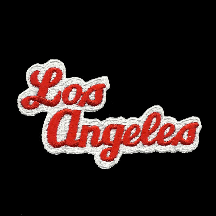 Los Angeles Script Red and White Iron on Patch