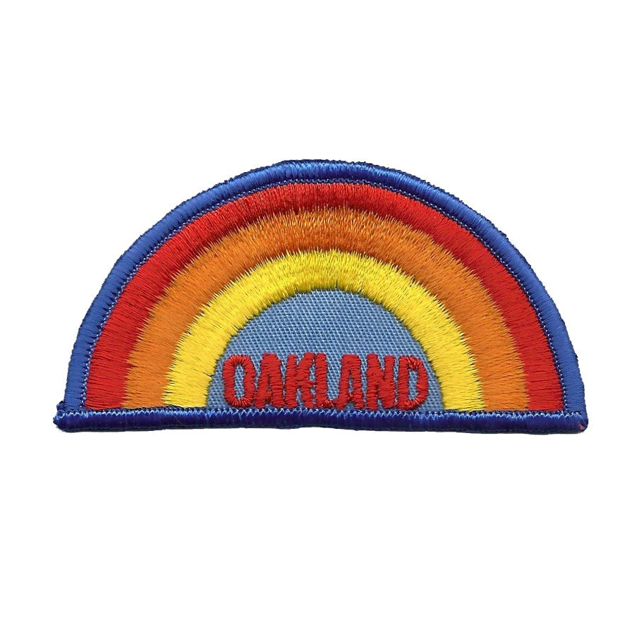 Vintage Oakland SEW On Patch - Rainbow Blue Border California - 10116b