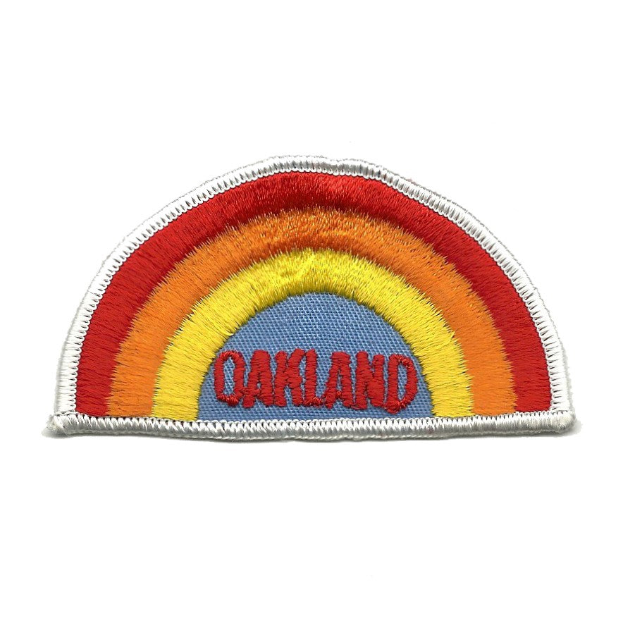 Vintage Oakland SEW ON Patch - Rainbow White Border California Souvenir Badge Emblem - 10116 white border