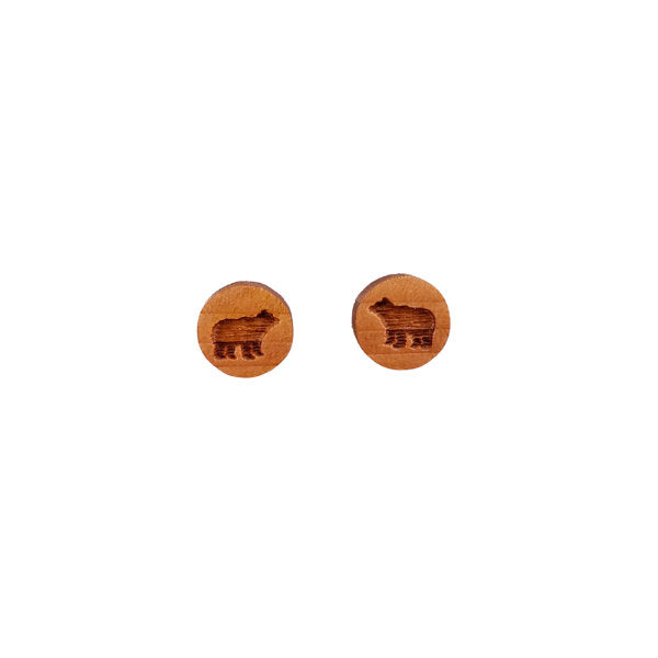 Bear Earrings - Wood Earrings - Stud Earrings - Souvenir Keepsake - Post Earrings - Black Bear Walking - P3
