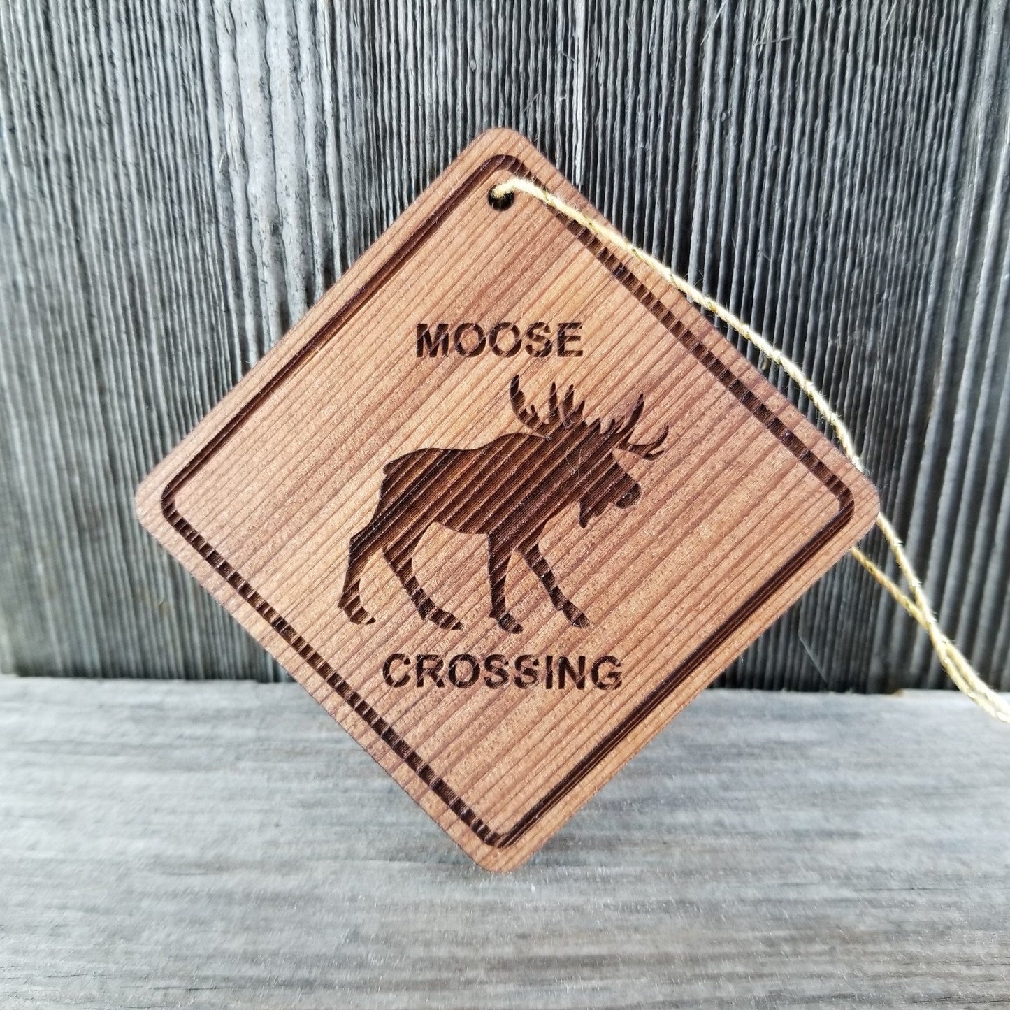 Moose Crossing Ornament - Wood Made in USA - 15160