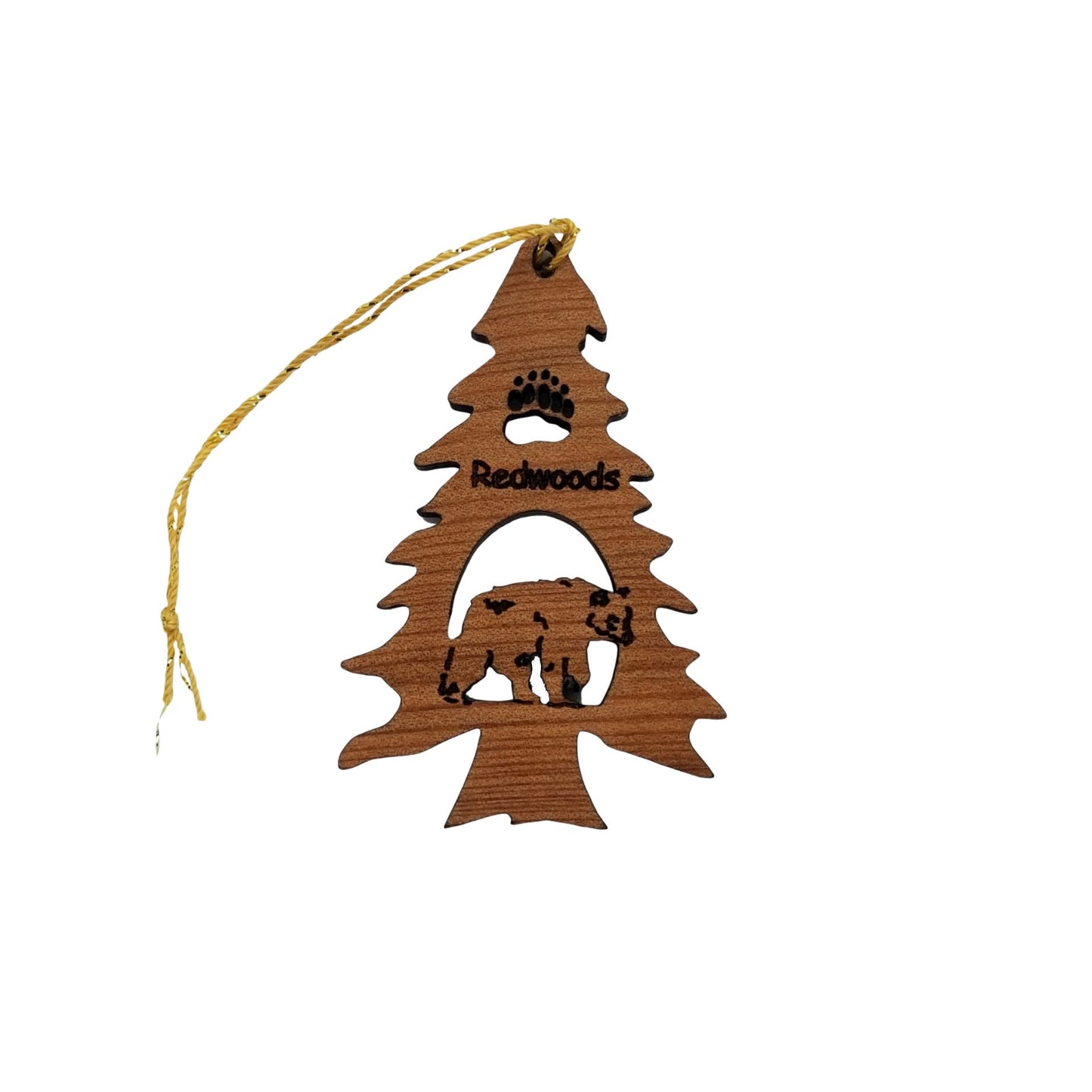Bear in a Tree Ornament Christmas California Redwoods Souvenir Handmade Wood Ornament - 15017