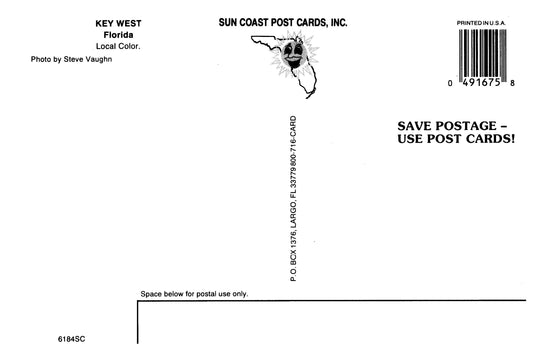 Vintage Florida Postcard Key West FL 4x6 Local Color 1980s Steve Vaughn Sun Coast Post Cards Inc 1990s