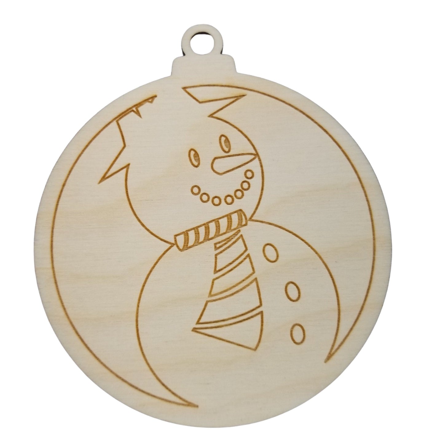 Color Your Own Ornament - Wood Art ONLY - Globe Engraved Snowman With Scarf Ornament DIY - Coloring Project Craft Supply Kids Craft Project