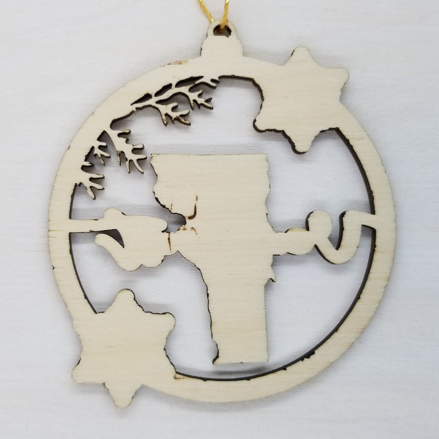 Vermont Wood Ornament - VT State Shape with Snowflakes Cutout - Handmade Wood Ornament Made in USA Christmas Decor