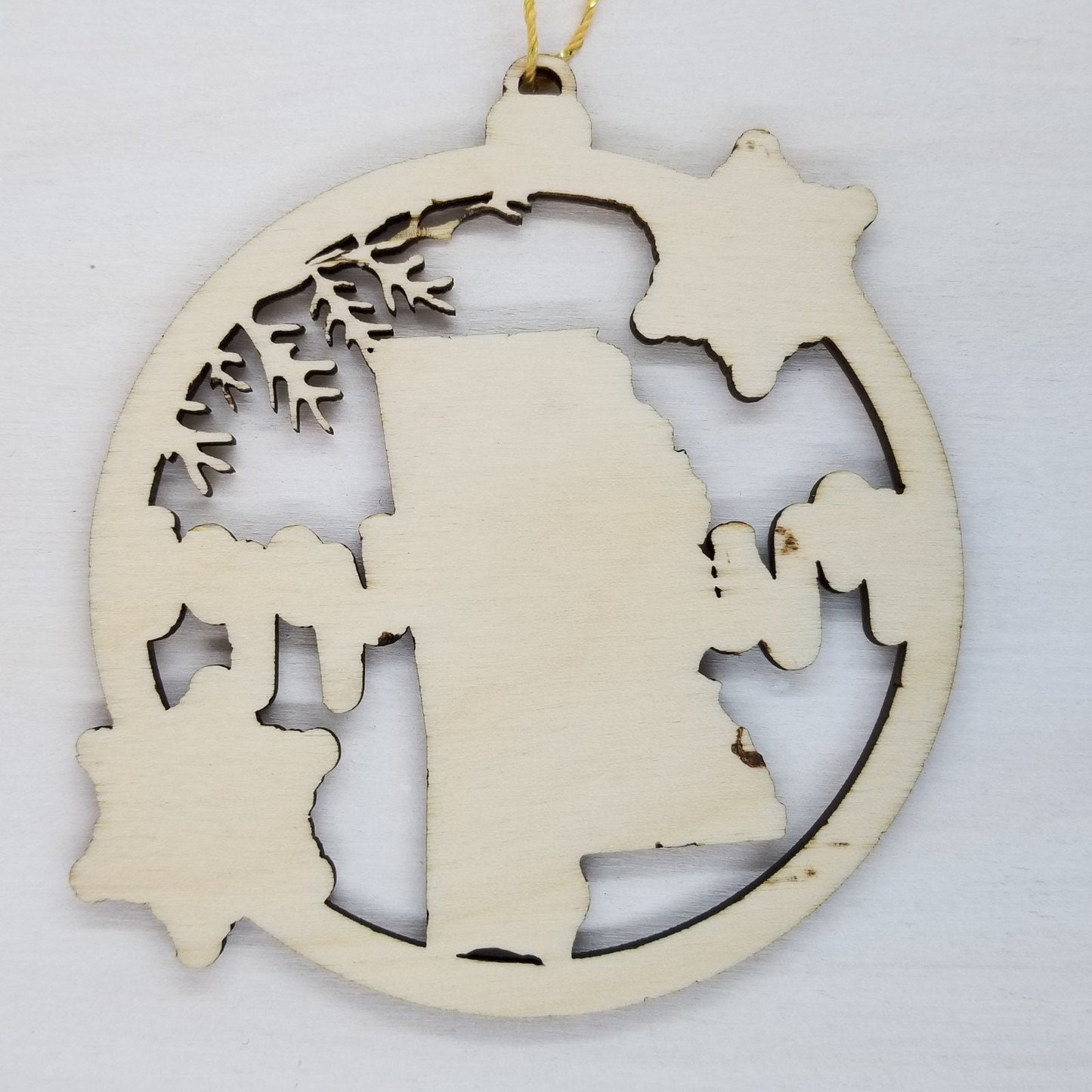 Mississippi Wood Ornament - MS State Shape with Snowflakes Cutout - Handmade in USA - 15385