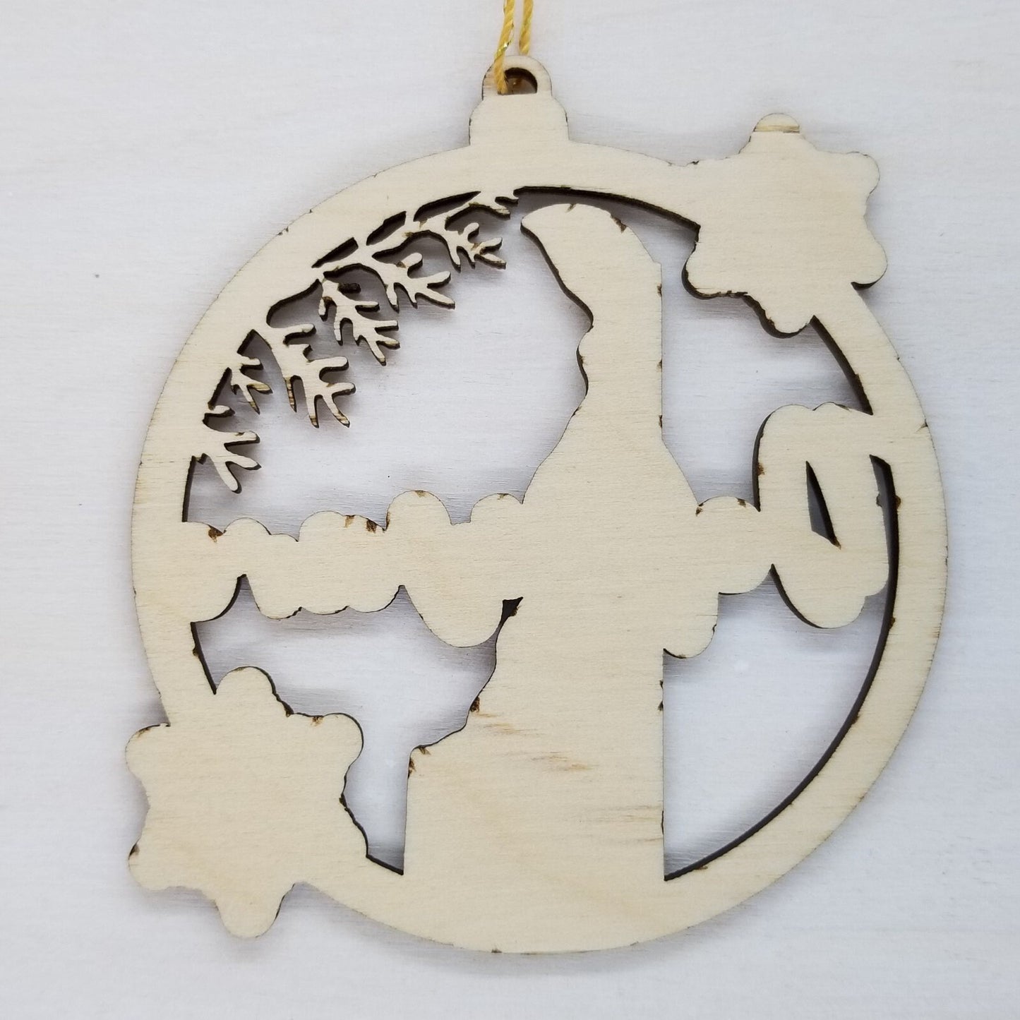 Delaware Wood Ornament - DE State Shape with Snowflakes Cutout - Handmade Wood Ornament Made in USA Christmas Decor
