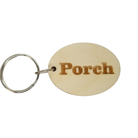 Porch Wood Keychain Key Ring Keychain Gift - Key Chain Key Tag Key Ring Key Fob - Porch Text Key Marker