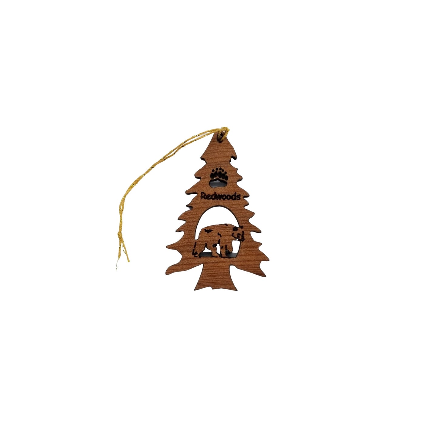 Bear in a Tree Ornament Christmas California Redwoods Souvenir Handmade Wood Ornament - 15017