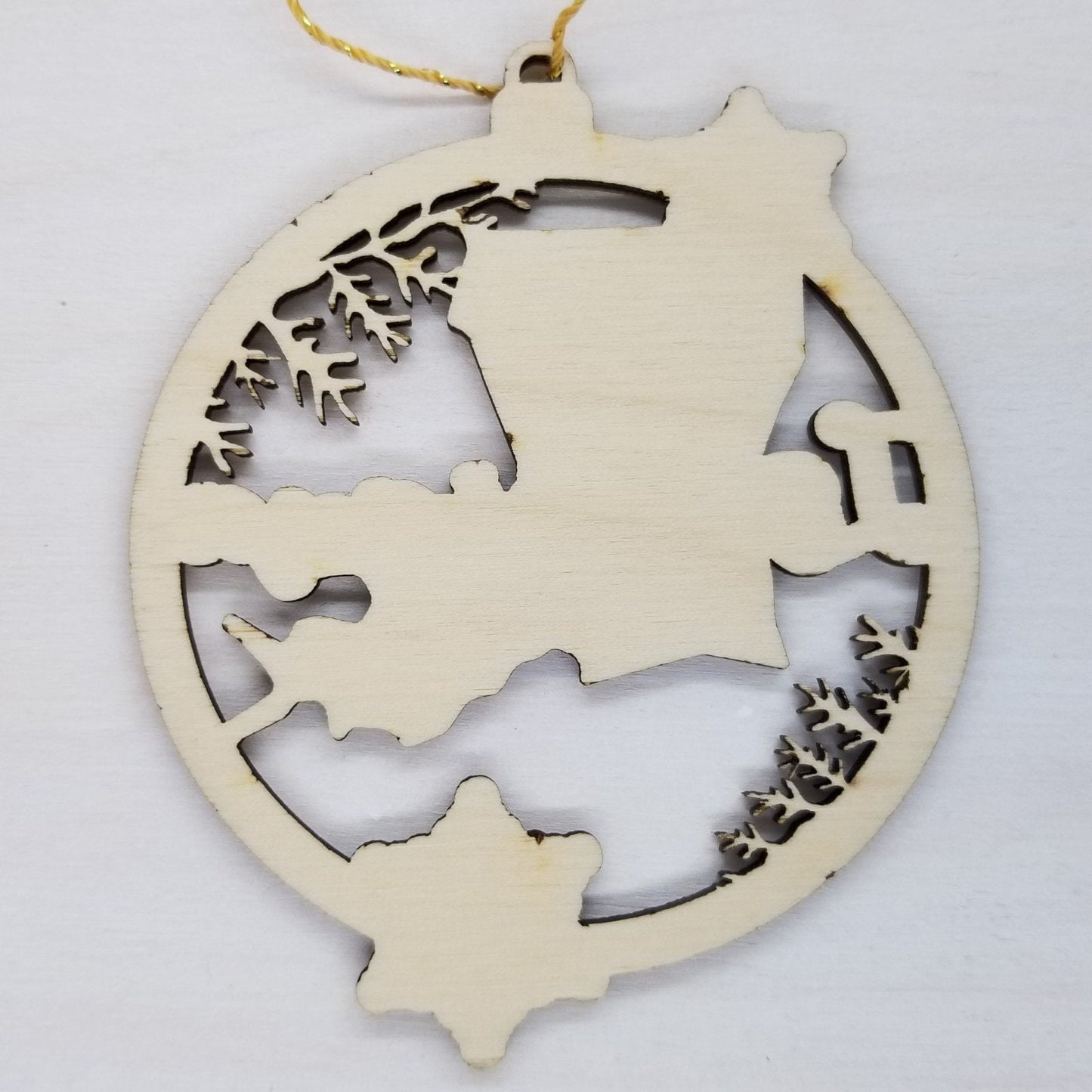 Louisiana Wood Ornament - LA State Shape with Snowflakes Cutout - Handmade Wood Ornament Made in USA Christmas Decor