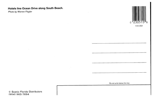 Vintage Florida Postcard Miami South Beach FL 4x6 1980s Scenic Florida Distributors 1990s Palm Trees Colony Hotel Ocean Drive