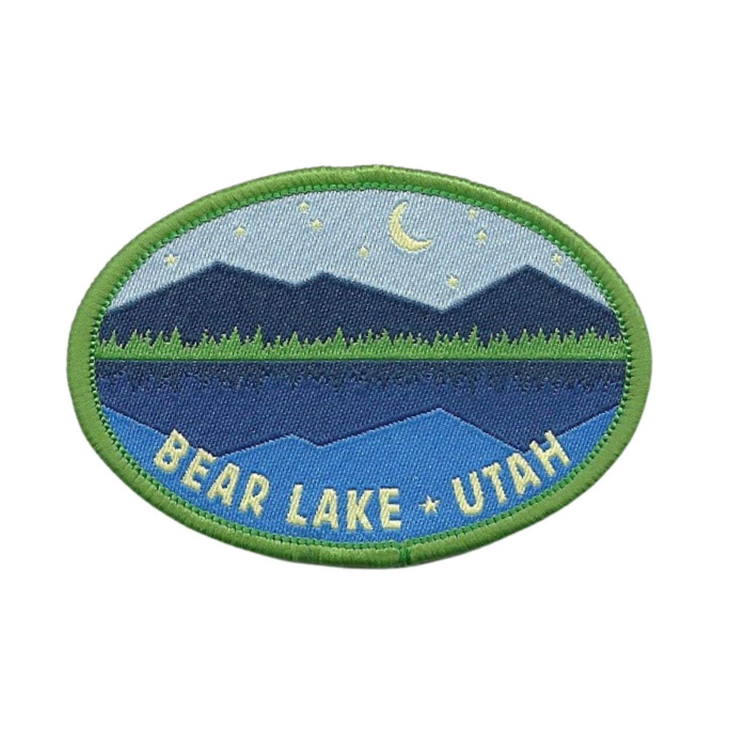Utah Patch – UT Bear Lake Travel Patch – Souvenir Patch – Embellishment Applique – 2.75" Iron On Mountain Trees Lake Night Scene Oval