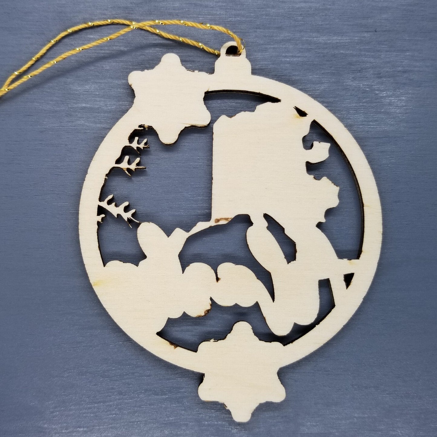 Alaska Wood Ornament - State Shape with Snowflakes AK Cutout - Handmade Wood Ornament Made in USA Christmas Decor