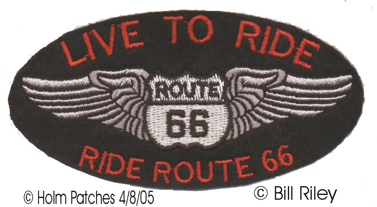 LIVE TO RIDE ROUTE 66 orange letters