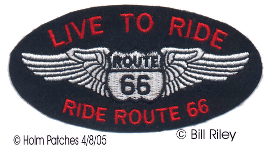 LIVE TO RIDE Route 66 Souvenir Embroidered Iron On Patch RED Letters - 0066-LIVE-36