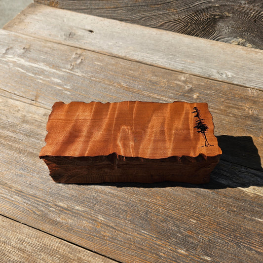 Handmade Wood Box with Redwood Tree Engraved Rustic Handmade Curly Wood #599 California Redwood Jewelry Box Storage Box