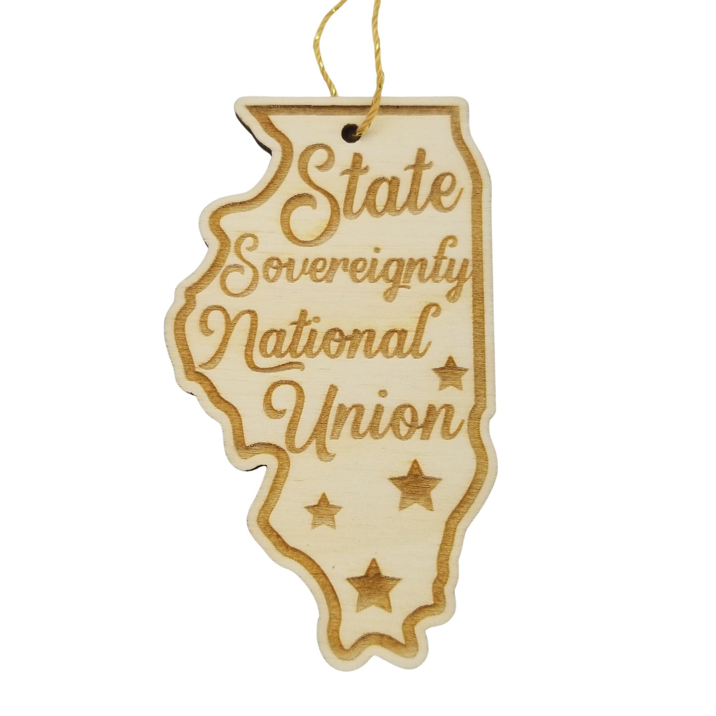 Illinois Wood Ornament -  IL State Shape with State Motto - Handmade Wood Ornament Made in USA Christmas Decor