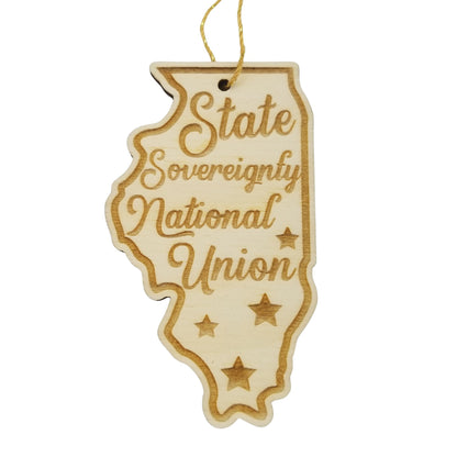 Illinois Wood Ornament -  IL State Shape with State Motto - Handmade Wood Ornament Made in USA Christmas Decor