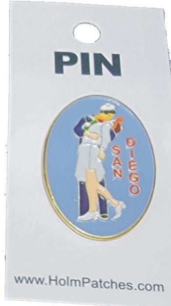 SAN DIEGO sailor kissing nurse lapel hat pin.