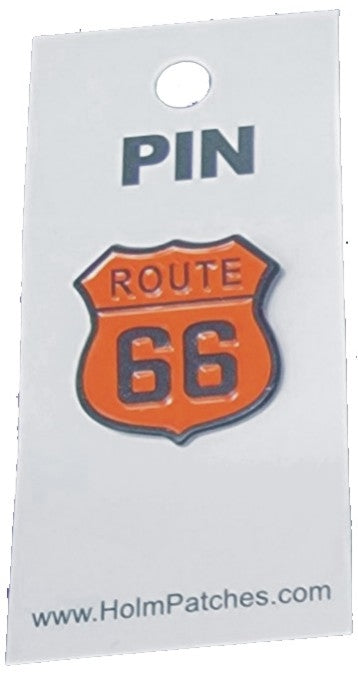 ROUTE 66 orange hat lapel pin.