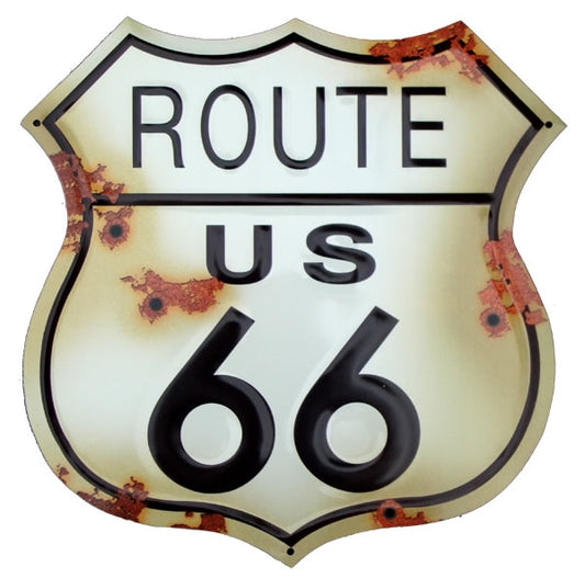 ROUTE US 66 sign: bullet holes/rust